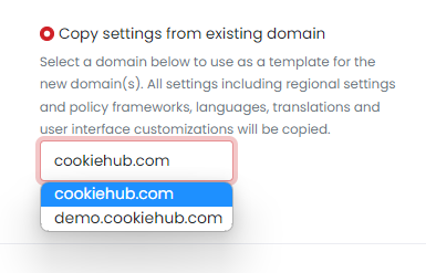 Add domain - copy settings