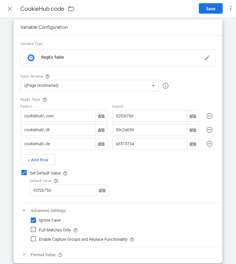 RegEx Table in Google Tag Manager